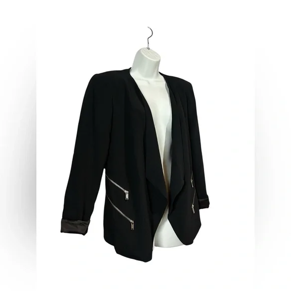 NEW, Zara Woman, Black Open Front Blazer XL Modern Chic Zip Detail Jacket - Picture 6 of 11